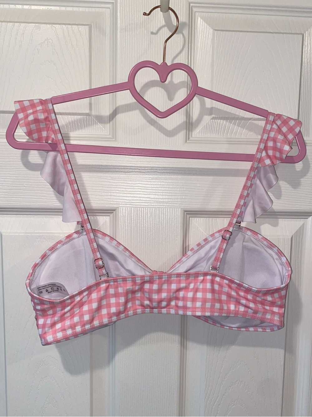 SHEIN Pink Gingham Ruffle Strap Bikini Top - Picture 2 of 3
